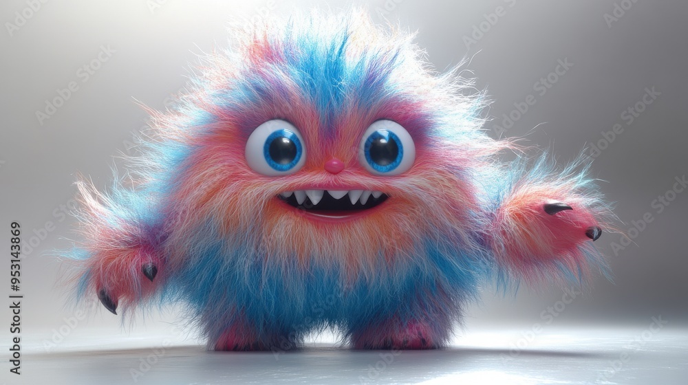3D rendering of a colorful furry yeti monster walking or dancing in an active pose isolated on a white background. 3D rendering of a colorful furry yeti monster walking or dancing in an active pose isolated on a white background.
