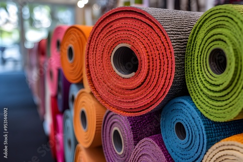 Vibrant Yoga Mat Collection in Retail Store Display