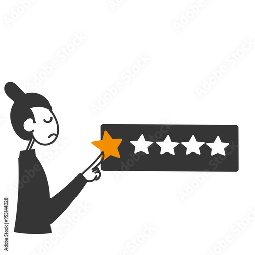 doodle customer giving bad rating 1 star in hand drawn style