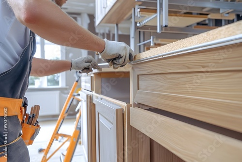 Carpenter Installs Custom Cabinets in Modern Kitchen with Natural Lighting photo