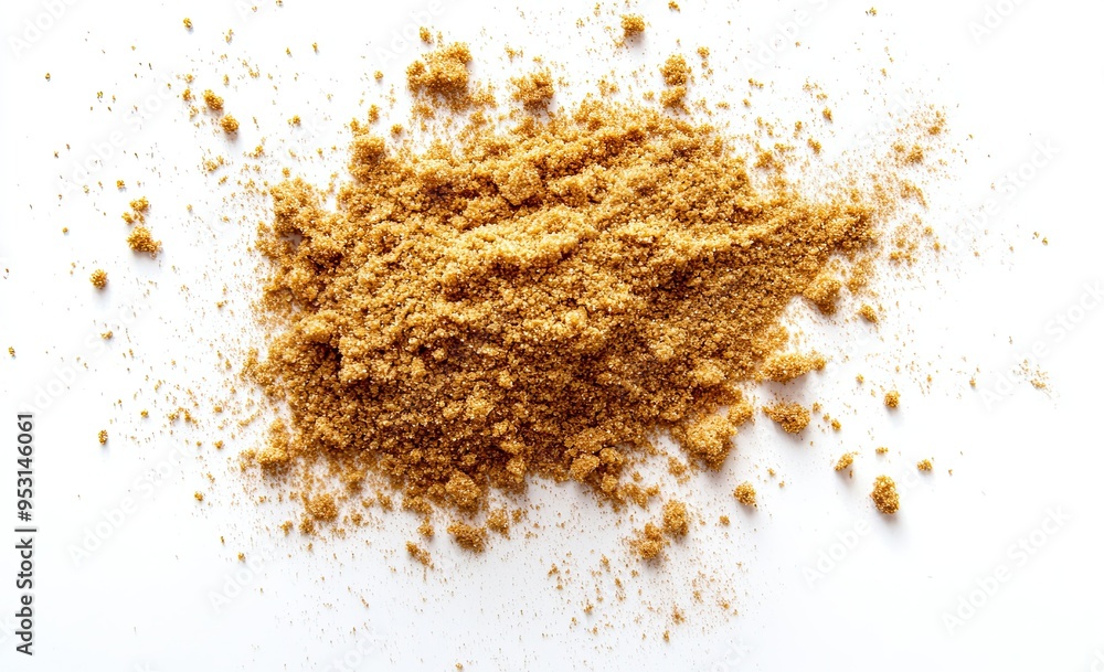 Top view of a golden, spiced cookie dust explosion on a white background․ Top view of a golden, spiced cookie dust explosion on a white background․