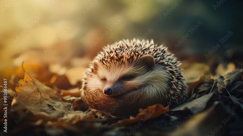 Sleepy Hedgehog in Autumn Leaves Sleepy Hedgehog in Autumn Leaves