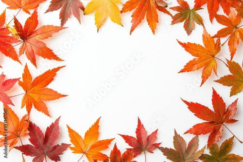 Autumn Maple Leaves Flat Lay White Background created with Generative AI