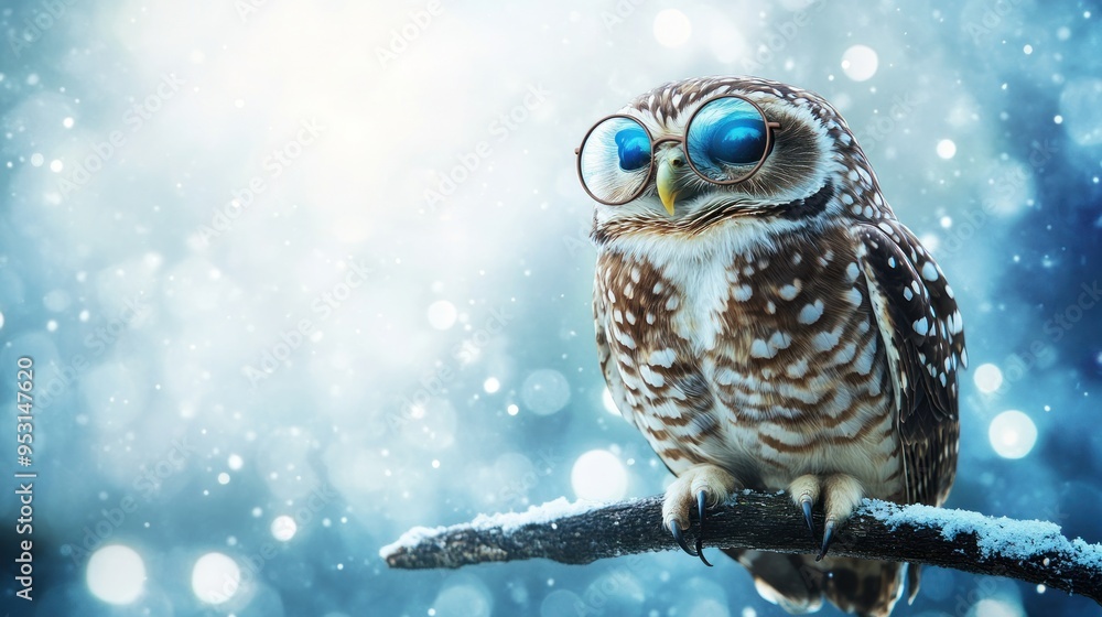 Owl with Glasses in Winter Wonderland Owl with Glasses in Winter Wonderland