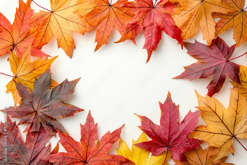 Autumn Maple Leaves Flat Lay White Background created with Generative AI Autumn Maple Leaves Flat Lay White Background created with Generative AI