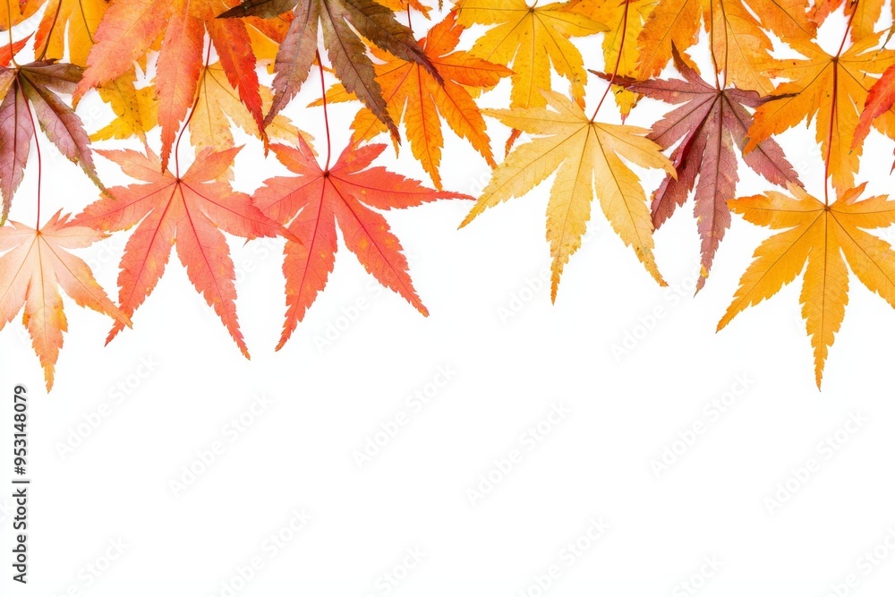 Autumn Maple Leaves Flat Lay White Background created with Generative AI Autumn Maple Leaves Flat Lay White Background created with Generative AI