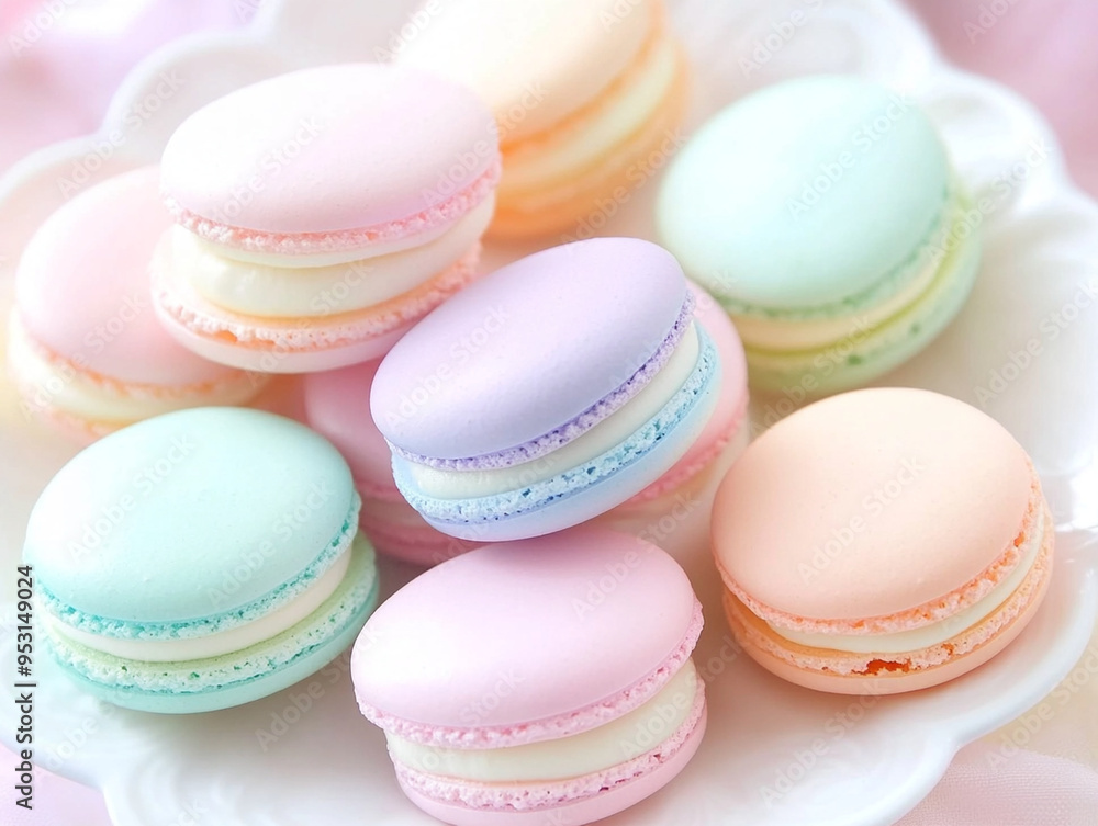French macarons in pastel colors. French macarons in pastel colors.