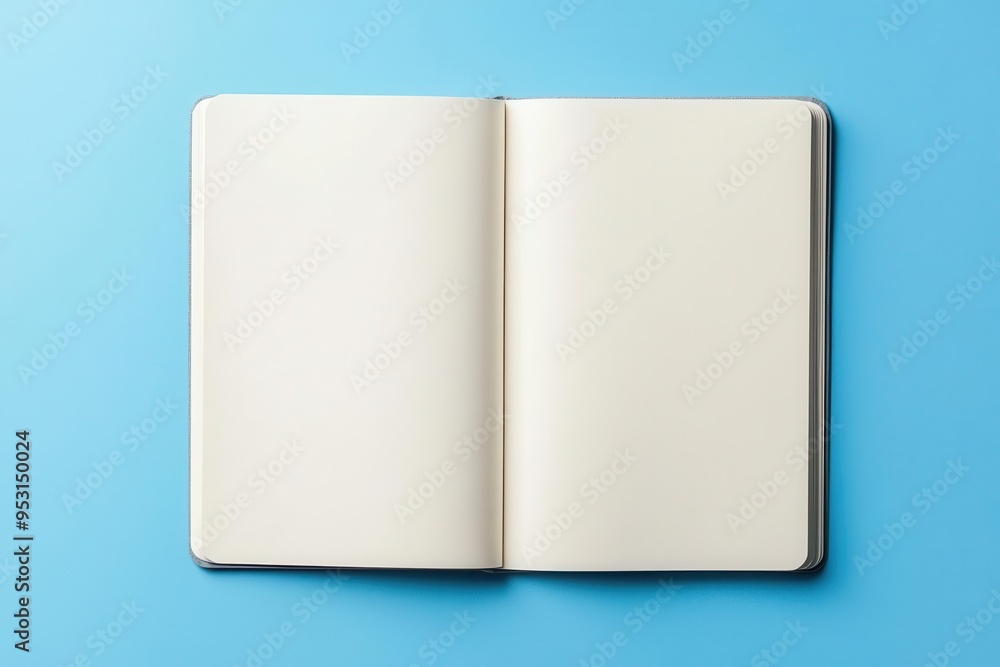 A pair of blank notebooks, one open and one closed, displayed in a minimalistic style with ample white space, blank notebook mockup, paired display A pair of blank notebooks, one open and one closed, displayed in a minimalistic style with ample white space, blank notebook mockup, paired display
