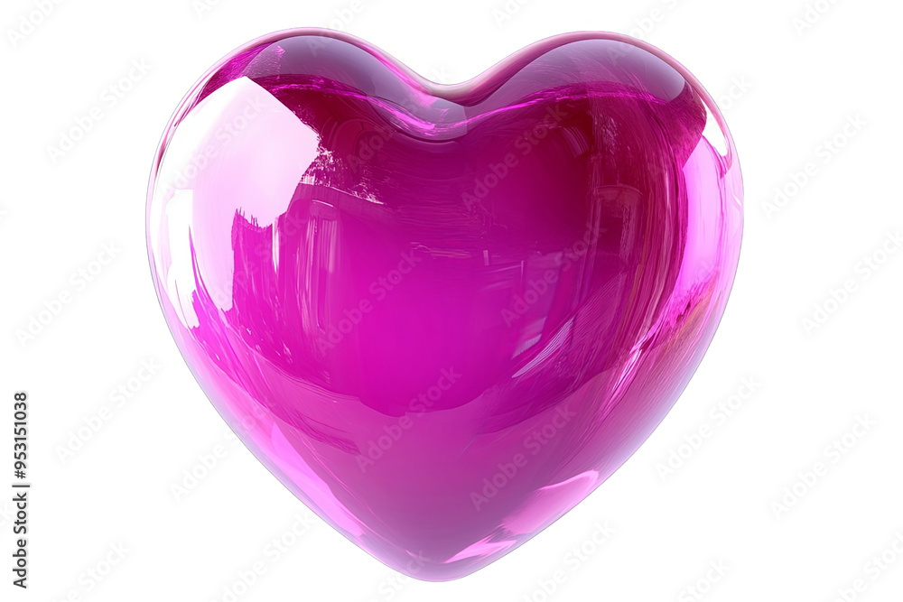 A shiny, pink, glass heart shape with a slight gradient from light pink to dark pink.