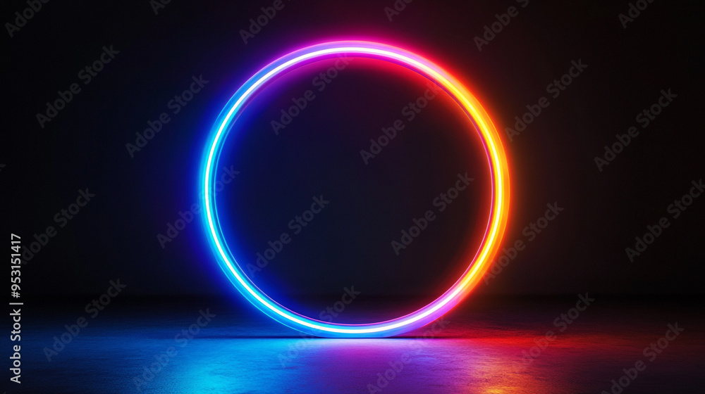 A vibrant neon circle illumination in a dark space showcasing modern abstract art design and creative lighting effects A vibrant neon circle illumination in a dark space showcasing modern abstract art design and creative lighting effects