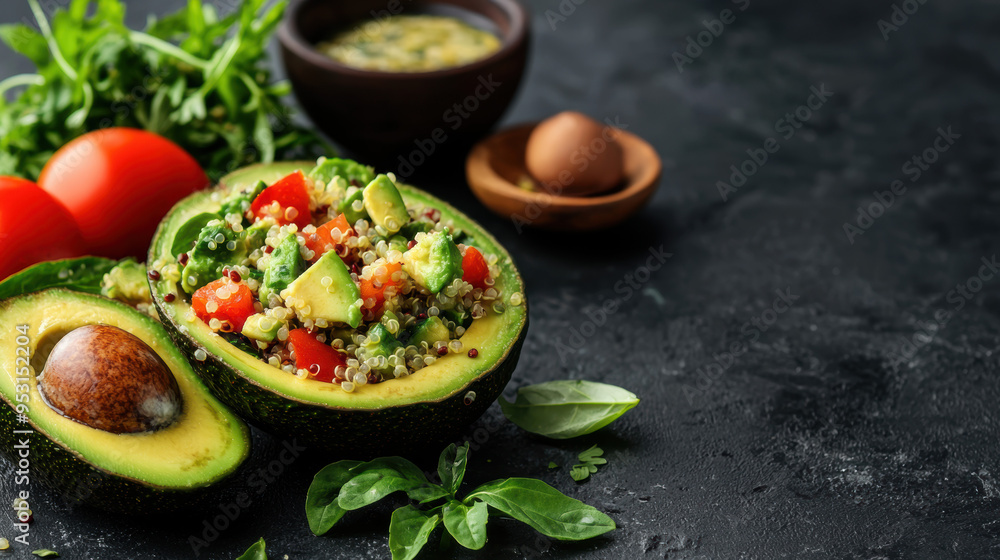 Avocado halves filled with a quinoa salad, brainboosting lunch, nutrientpacked and delicious Avocado halves filled with a quinoa salad, brainboosting lunch, nutrientpacked and delicious