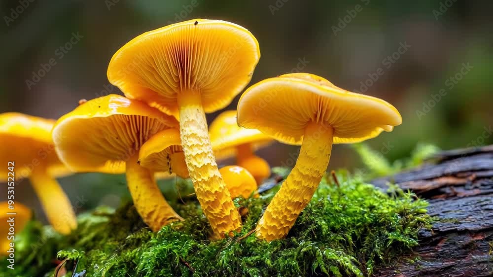 Vibrant Mushrooms on a Forest Log Vibrant Mushrooms on a Forest Log