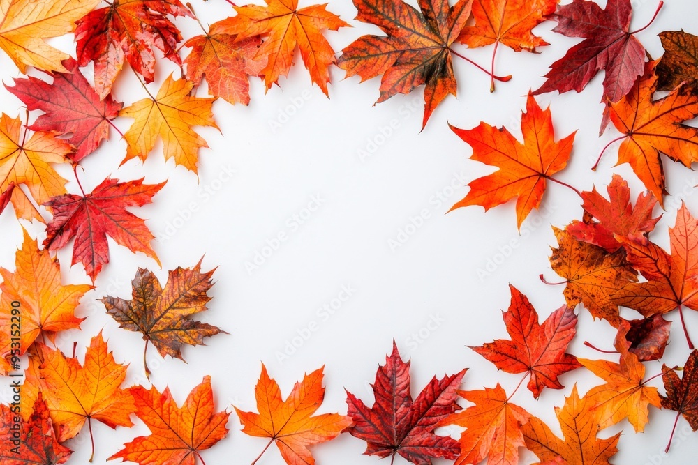 Fototapeta premium Autumn Maple Leaves Flat Lay White Background created with Generative AI