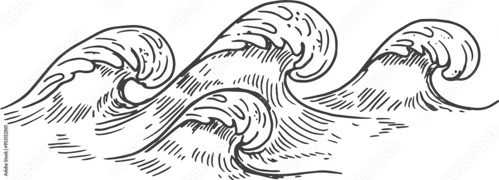 Storm waves drawing. Water surface ink sketch Storm waves drawing. Water surface ink sketch