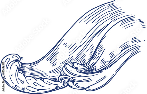 Water flow drawing. Ocean splash. Liquid wave