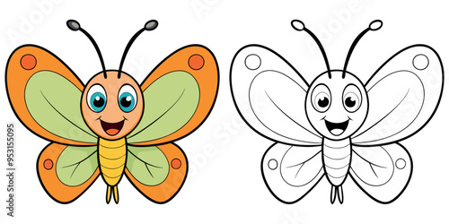 Cute Butterfly Smile Cartoon Coloring Page For Kids