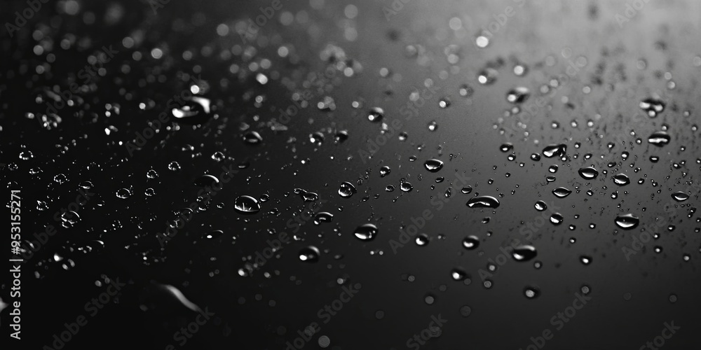 Raindrops on Black: A mesmerizing macro shot of rain droplets cascading on a smooth, dark surface. The soft, diffused lighting creates a sense of tranquility and mystery. Raindrops on Black: A mesmerizing macro shot of rain droplets cascading on a smooth, dark surface. The soft, diffused lighting creates a sense of tranquility and mystery.