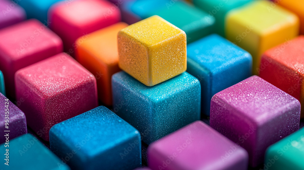 Colorful arrangement of vibrant building blocks stacked in an abstract pattern showcasing creativity and playfulness Colorful arrangement of vibrant building blocks stacked in an abstract pattern showcasing creativity and playfulness