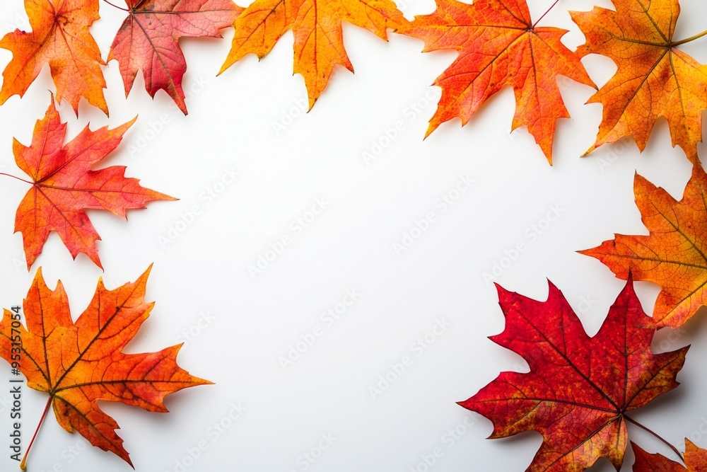 Autumn Maple Leaves Flat Lay White Background created with Generative AI Autumn Maple Leaves Flat Lay White Background created with Generative AI