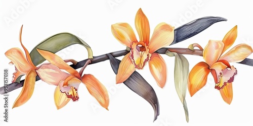 Orange Orchid Watercolor Bo...