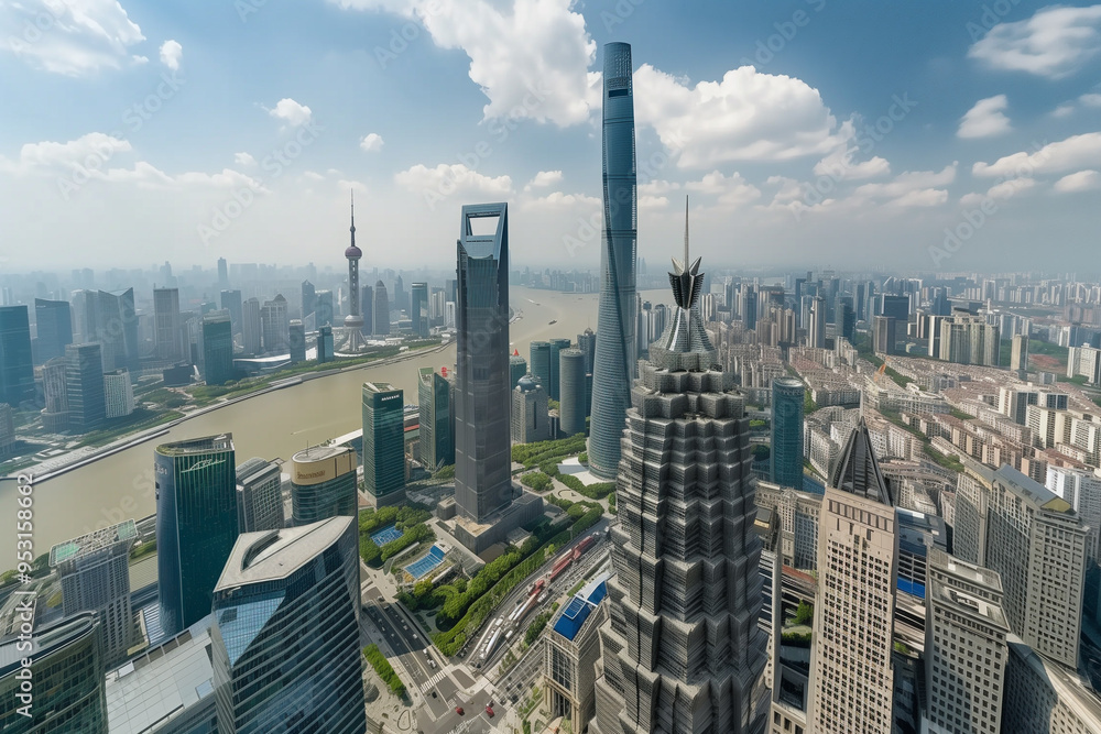 Obraz premium Aerial View of Skyscrapers in an Urban Cityscape