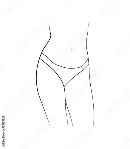 women swimsuit underwear panties black and white drawing