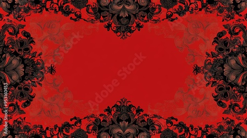 A vibrant South American wallpaper with a repeating pattern of traditional Argentine tango motifs in bold reds and blacks. The design forms a border around a large blank area in the center, perfect