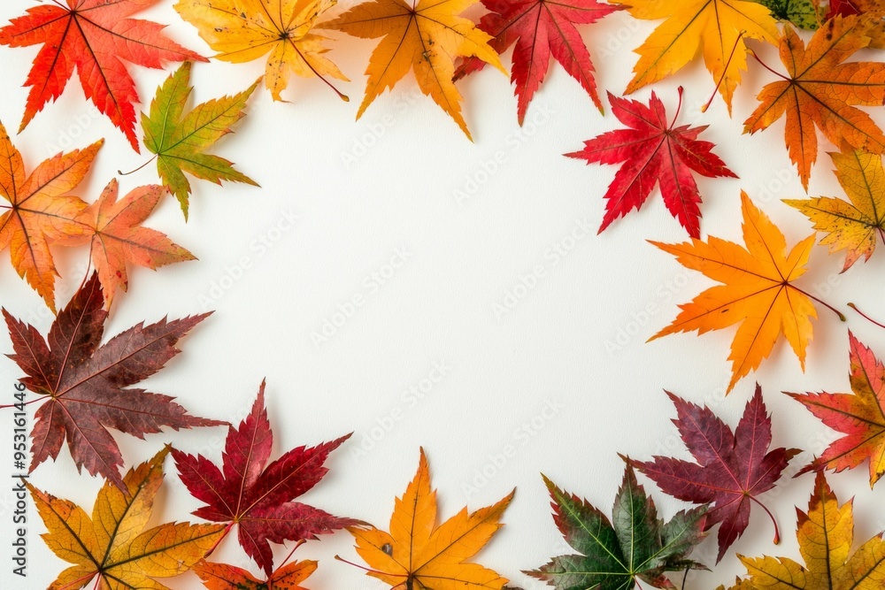 Autumn Maple Leaves Flat Lay White Background created with Generative AI Autumn Maple Leaves Flat Lay White Background created with Generative AI