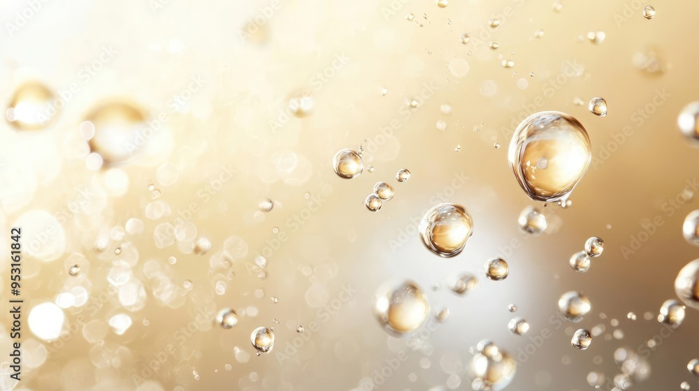 Glittering water droplets suspended against a soft golden backdrop, creating a dreamy and ethereal atmosphere perfect for design. Glittering water droplets suspended against a soft golden backdrop, creating a dreamy and ethereal atmosphere perfect for design.