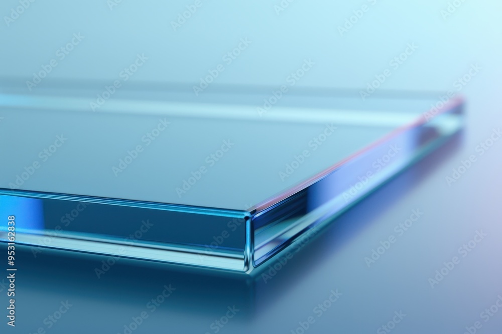 Abstract glass sheet illuminated by deep blue light, creating a striking visual effect, showcasing depth, translucence, and modern aesthetics in a digital format. Abstract glass sheet illuminated by deep blue light, creating a striking visual effect, showcasing depth, translucence, and modern aesthetics in a digital format.
