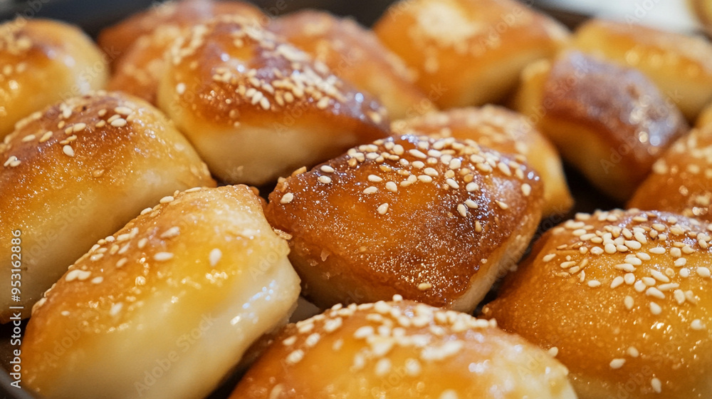 Korean hotteok with brown sugar filling. Korean hotteok with brown sugar filling.