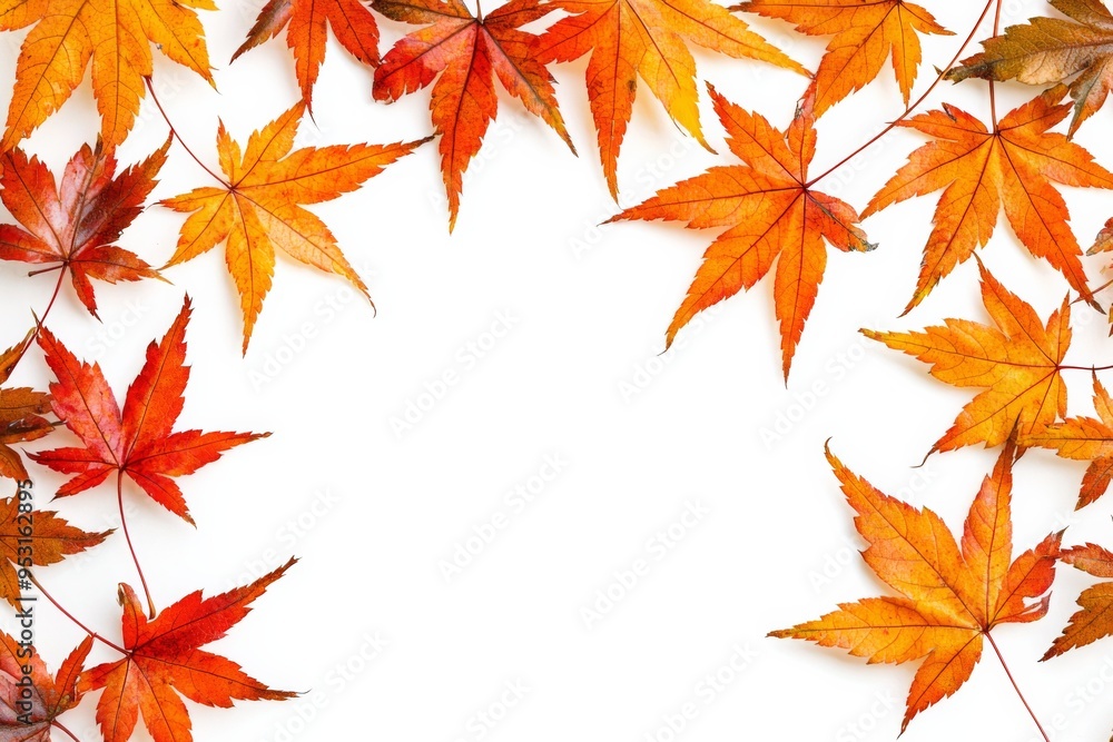 Autumn Maple Leaves Flat Lay White Background created with Generative AI Autumn Maple Leaves Flat Lay White Background created with Generative AI