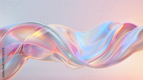 Liquid holographic wave, mesmerizing blend of colors and fluid shapes, creating a dynamic and captivating visual experience, reflecting light in an otherworldly manner.