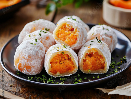 Latvian sklandrausis with carrot filling. photo