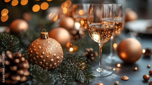 Festlicher Tisch mit Weinglas und Deko, made by AI