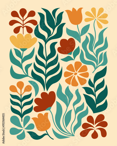 Groovy abstract flower posters. Floral doodle patterns. Trendy vector set. Vector illustration.
