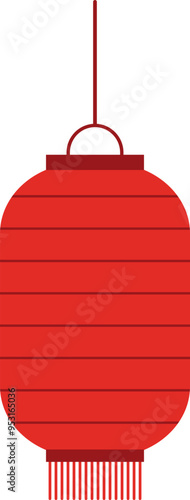 Red Hanging Chinese Lantern flat vector.
Lunar New Year and Mid-Autumn Festival Lantern Decoration image. 
Chinese lantern festival isolated svg.