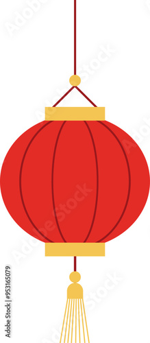 Red Hanging Chinese Lantern flat vector.
Lunar New Year and Mid-Autumn Festival Lantern Decoration image. 
Chinese lantern festival isolated svg.