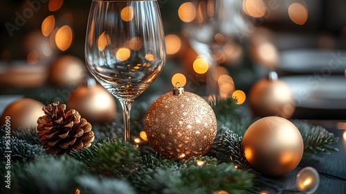 Festlicher Tisch mit Weinglas und Deko, made by AI