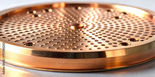 Detailed photograph of a copper lid with a laser-milled pattern, showcasing its role in managing thermal flow and reducing hotspots in high-performance electronics. photo