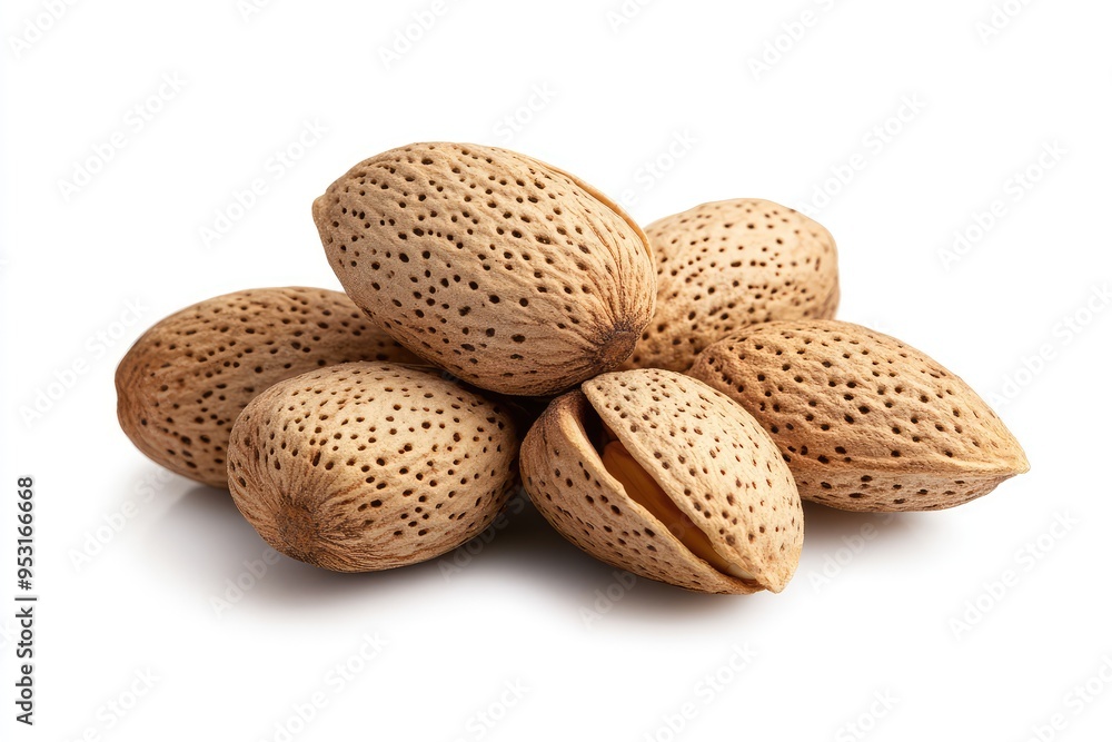 A closeup view of raw almonds showcasing their natural texture and intricate details A closeup view of raw almonds showcasing their natural texture and intricate details