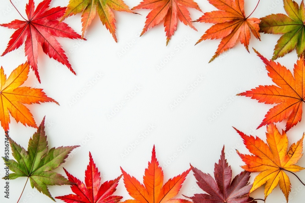 Autumn Maple Leaves Flat Lay White Background created with Generative AI Autumn Maple Leaves Flat Lay White Background created with Generative AI