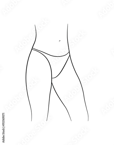 women swimsuit underwear panties black and white drawing