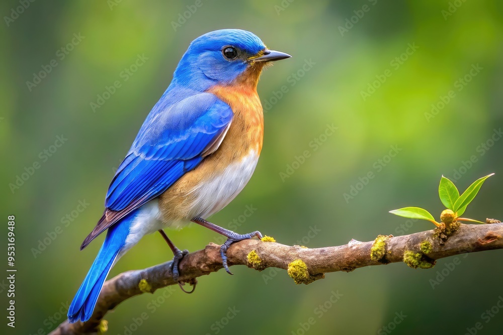 Blue Bird With Crest Perched Atop Tree Branch In Profile Blue Bird With Crest Perched Atop Tree Branch In Profile