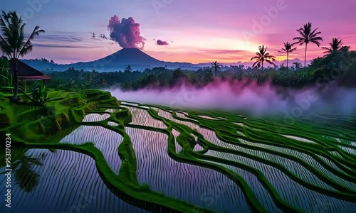 Lush green rice paddy field showcasing vibrant growth and traditional agricultural landscape.
