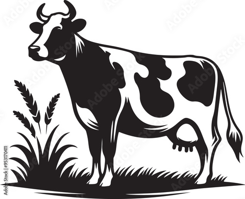 Print create cow silhouette vector style with white background