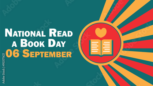 National Read a Book Day vector banner design with geometric shapes and vibrant colors on a horizontal background.