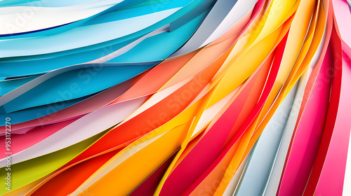 Abstract colorful paper patterns on red and blue background in the style of colorful curves lights