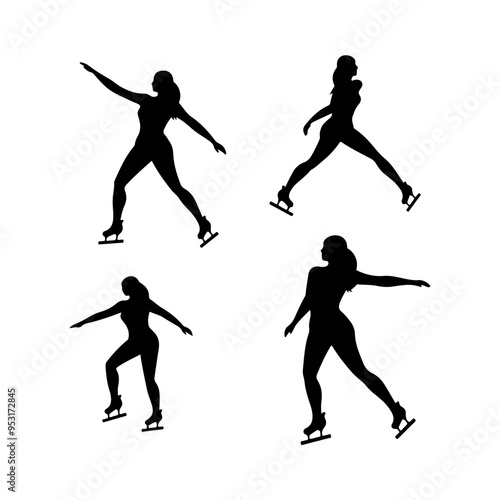 Ice skater gliding Silhouette clipart