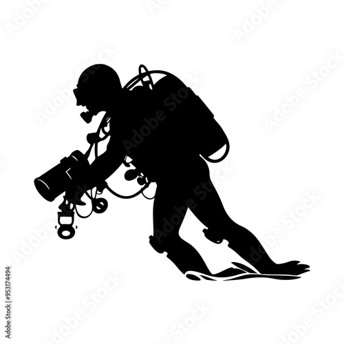 Silhouette of a scuba diver exploring